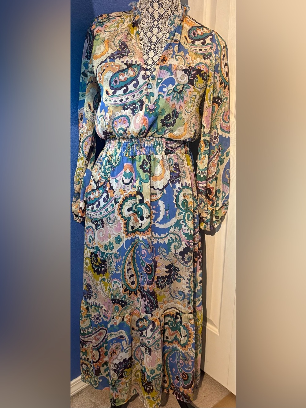 Zara Multicolor Paisley Long Sleeve Maxi Dress